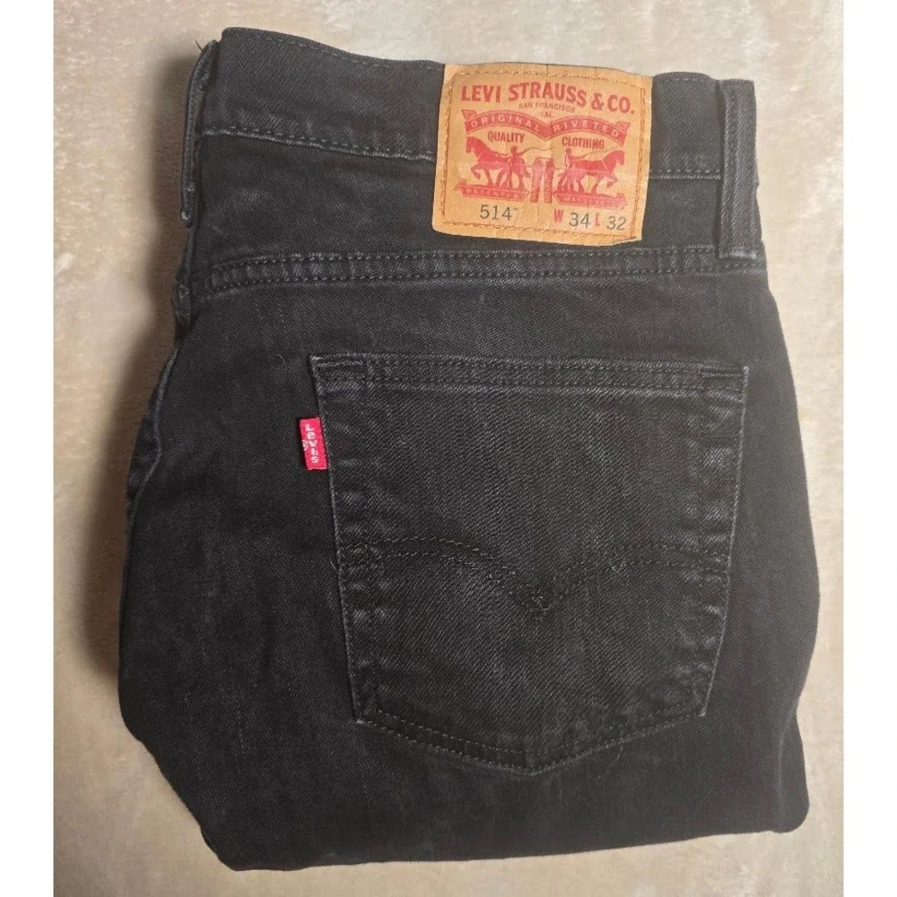 Levis 514 Straight Fit Mens Jeans Black Denim 34x32 Cotton Blend Pants